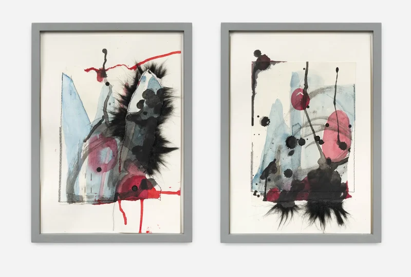 Twins (Collage mit Aquarell, Papier und Kunsthaar)_web